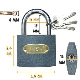Kupa Gri 25 mm 3 Anahtarlı Asma Kilit