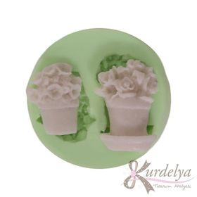 Kurdelya Minik Saksıda Çiçekler Silikon Kalıbı