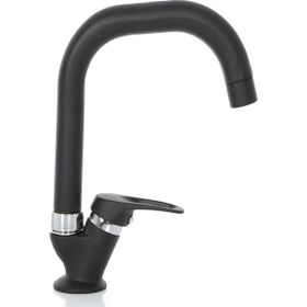 Kustar Delta Borulu Tek Su Girişli Mat Siyah Mix Lavabo Bataryası