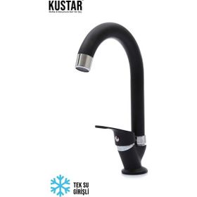 Kustar Tek Su Girişli Mat Siyah Mix Lavabo Bataryası