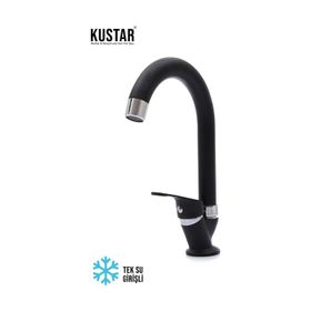 Kustar Tek Su Girişli Mat Siyah Mix Lavabo Bataryası