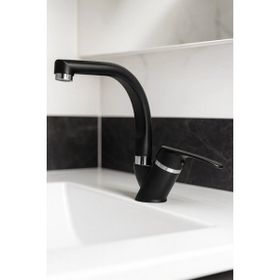 Kustar Tyal Siyah Kısa Mix Aç Kapa Banyo Lavabo Bataryası