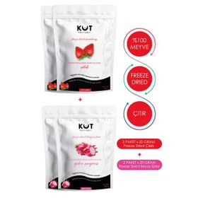 Kut 2x20 gr Dondurularak Kurutulmuş Çilek + 2x20 gr Beyaz Ejder Meyvesi