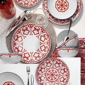 Kütahya Porselen 596617 Desen 24 Parça Yemek Seti Kırmızı