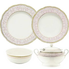 Kütahya Porselen 93374 Bone Olympos 62 Parça Desenli Yemek Takımı