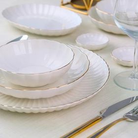 Kütahya Porselen Bone Luz Altın 32 Parça 6 Kişilik Form Yemek Takımı