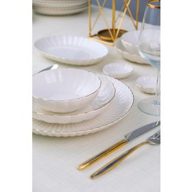 Kütahya Porselen Bone Luz Altın 32 Parça 6 Kişilik Form Yemek Takımı