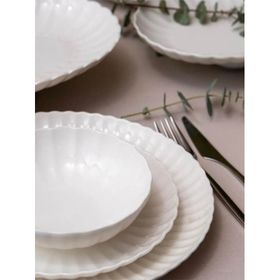 Kütahya Porselen Bone Luz Beyaz 24 Parça 6 Kişilik Form Yemek Takımı