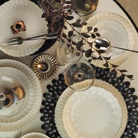 Kütahya Porselen Bone Luz-Form 52 Parça Platin File Yemek Takımı