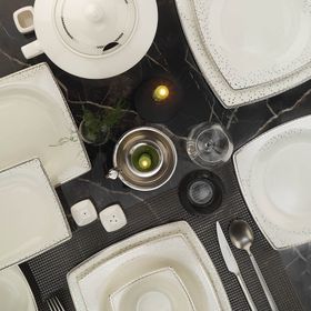 Kütahya Porselen Bone Mare 62 Parça Platin 1175020 Yemek Takımı