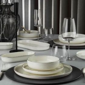 Kütahya Porselen Bone Moderna 52 Parça 12 Kişilik Platin File Yemek Takımı