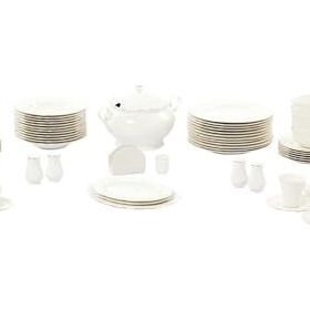 Kütahya Porselen Bone Olympos Platin File 83 Parça 12 Kişilik Krem Yemek Takımı