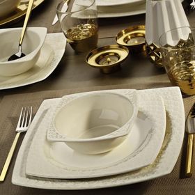Kütahya Porselen Bone Versa 24 Parça Kare Yemek Takımı