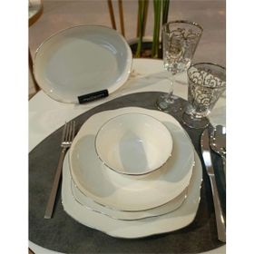 Kütahya Porselen Bone Vılya Platin Detaylı 51 Parça Beyaz Porselen Yemek Takımı