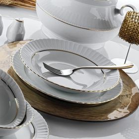 Kütahya Porselen Sedef Yaldızlı 22 cm 6'lı Yemek Tabağı