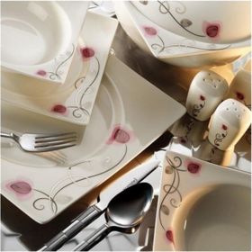 Kütahya Porselen Square Bone 84 Parça 65104 Desenli Yemek Takımı