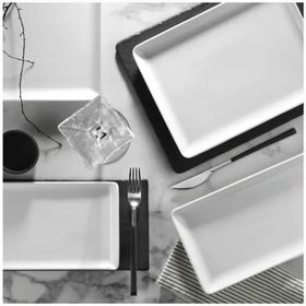 Kütahya Porselen Tan 18x13 cm Dikdörtgen 6'lı Pasta Sunum Kahvaltı Servis Tabağı