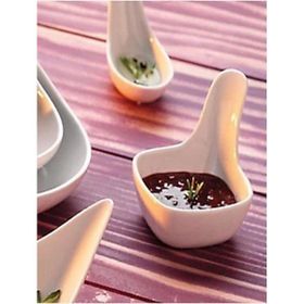Kütahya Porselen Tavola 7 cm Mini Kare Kaşık 3'lü Sosluk Reçellik Kahvaltı Tabağı