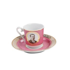 Kütahya Porselen Tek Kişilik Pembe Atatürk Fincan Takımı