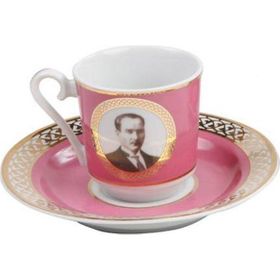 Kütahya Porselen Tek Kişilik Pembe Atatürk Fincan Takımı
