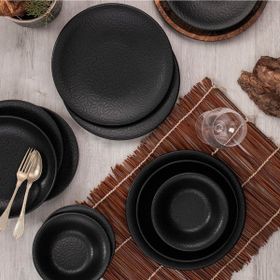 Kütahya Porselen Teos Mat DG-799 Siyah 24 Parça 6 Kişilik Yemek Takımı