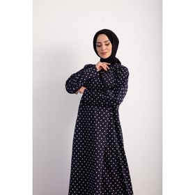 Kutay Collection Puantiye Desenli Yandan Bağlamalı Siyah Kadın Namaz Elbisesi