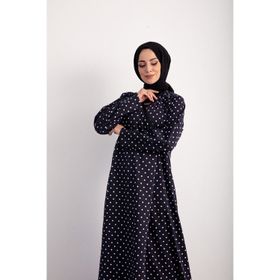 Kutay Collection Puantiye Desenli Yandan Bağlamalı Siyah Kadın Namaz Elbisesi