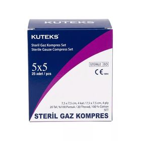 Kuteks 62821 7,5 x 7,5 cm 25'li Steril Tekli Paketlenmiş Gaz Kompres