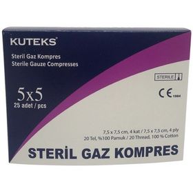 Kuteks 62821 7,5 x 7,5 cm 25'li Steril Tekli Paketlenmiş Gaz Kompres