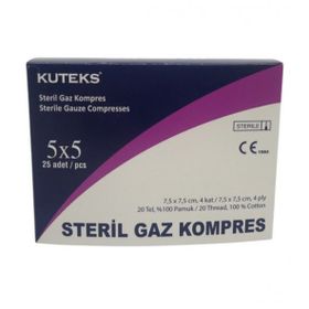 Kuteks 62821 7,5 x 7,5 cm 25'li Steril Tekli Paketlenmiş Gaz Kompres