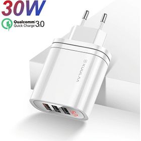 Kuulaa 3 USB QC3.0 PD 30W Hızlı Şarj Dijital Ekran Beyaz Şarj Başlık