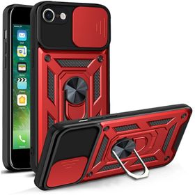 Kvy iPhone 7 Uyumlu Kılıf Ultra Korumalı Yüzüklü Manyetik Sürgülü Vega Lacivert Kapak
