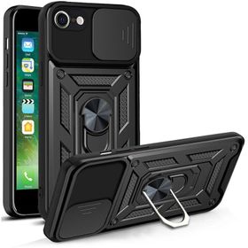 Kvy iPhone 7 Uyumlu Kılıf Ultra Korumalı Yüzüklü Manyetik Sürgülü Vega Lacivert Kapak