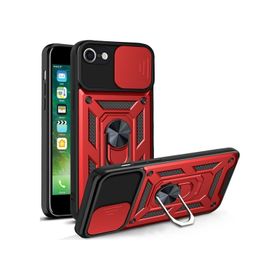 Kvy iPhone 7 Uyumlu Kılıf Ultra Korumalı Yüzüklü Manyetik Sürgülü Vega Lacivert Kapak