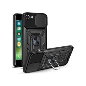 Kvy iPhone 7 Uyumlu Kılıf Ultra Korumalı Yüzüklü Manyetik Sürgülü Vega Lacivert Kapak