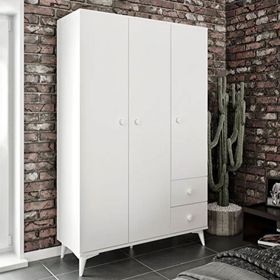 Kzn Home 3 Kapaklı 2 Çekmeceli Beyaz Mdf Gardırop