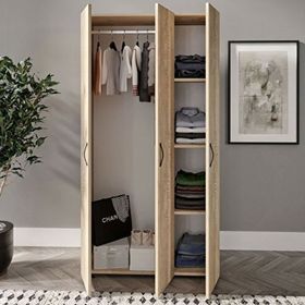 Kzn Home 3 Kapaklı Mdf Meşe Gardırop