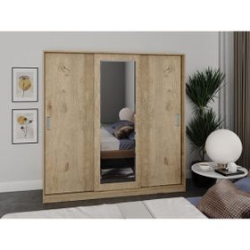 Kzn Home 3 Kapaklı Sürgülü Aynalı Tamamı Meşe Mdf Gardrop