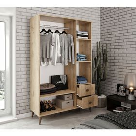 Kzn Home Akasya 3 Kapaklı 2 Çekmeceli Kahverengi Mdf Gardrop