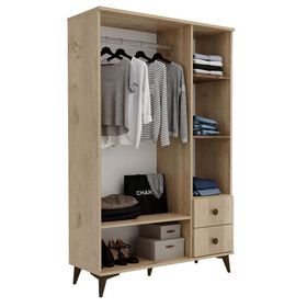 Kzn Home Akasya 3 Kapaklı 2 Çekmeceli Kahverengi Mdf Gardrop