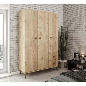 Kzn Home Akasya 3 Kapaklı 2 Çekmeceli Kahverengi Mdf Gardrop
