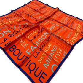 La Boutique 1544-09 Turuncu Harf Desenli Tivil İpek Eşarp