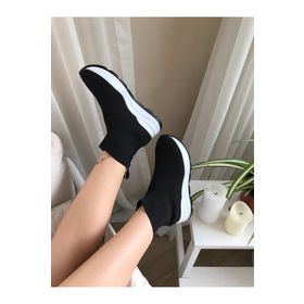 La Scada 001 MR500-81 Triko Sneaker Çorap Siyah Beyaz Kadın Bot
