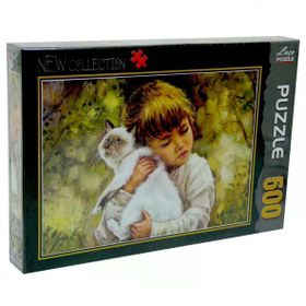 Laço Çocuk ve Kedi Portre 500 Parça Puzzle