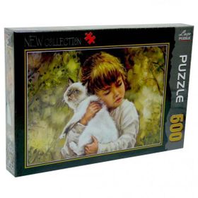 Laço Çocuk ve Kedi Portre 500 Parça Puzzle