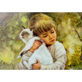Laço Çocuk ve Kedi Portre 500 Parça Puzzle