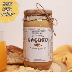 Laçoko 1 kg İsme Özel Şekersiz Glutensiz Vegan Doğal Çifte Kavrulmuş Yer Fıstığı Ezmesi