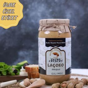 Laçoko 1 kg İsme Özel Şekersiz,Glutensiz,Doğal Çifte Kavrulmuş Parçacıklı Extra Crunchy Fıstık Ezmesi