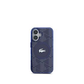 Lacoste iPhone 16 IML Timsah Logolu Monogram Magsafe Lacivert Uyumlu Telefon Kılıfı