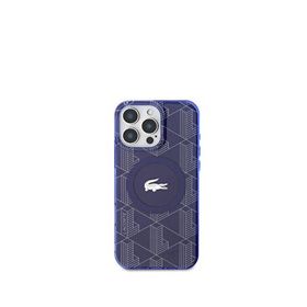 Lacoste iPhone 16 Pro IML Timsah Logolu Monogram Magsafe Lacivert Uyumlu Telefon Kılıfı